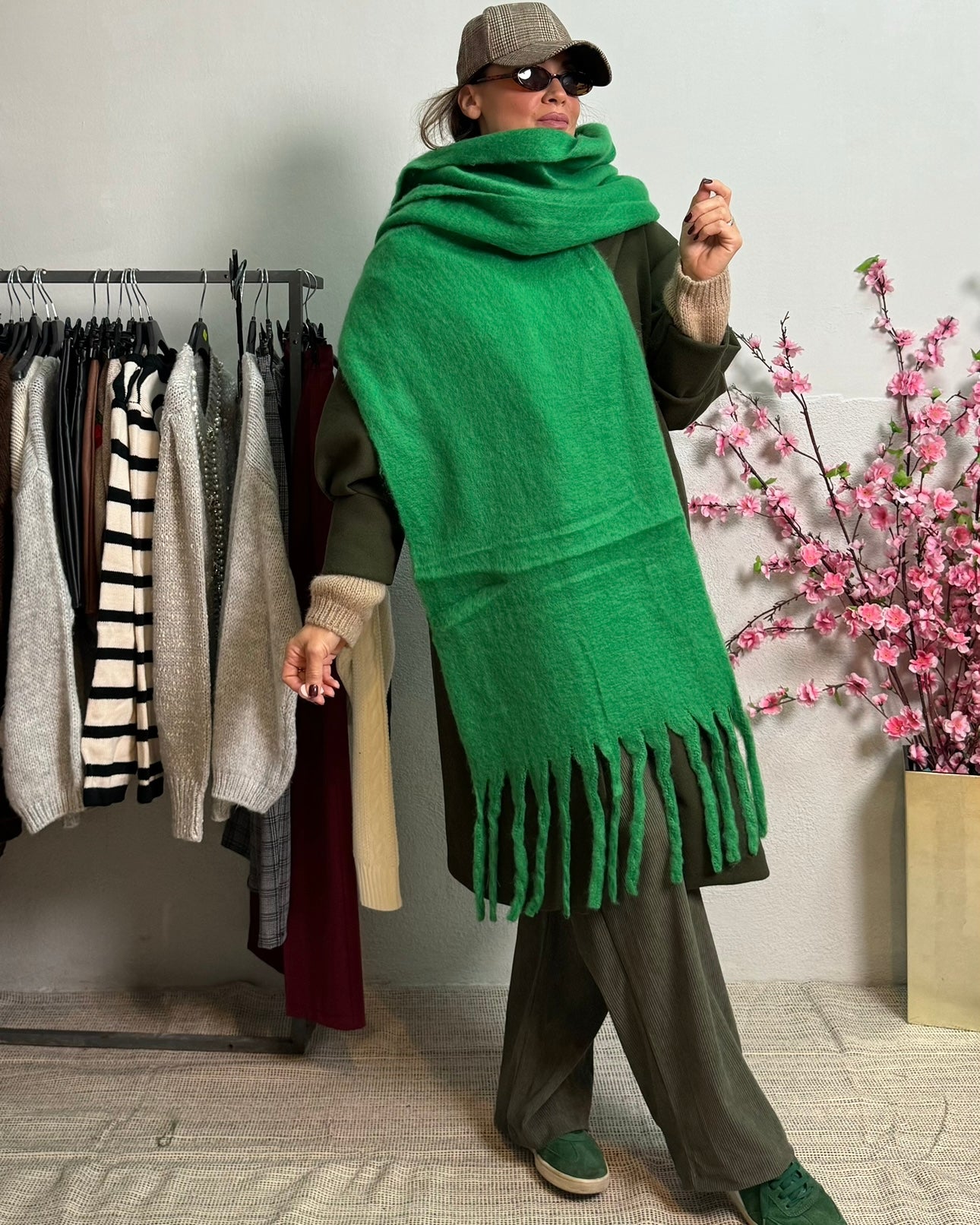 Sciarpa Maxi con frange verde