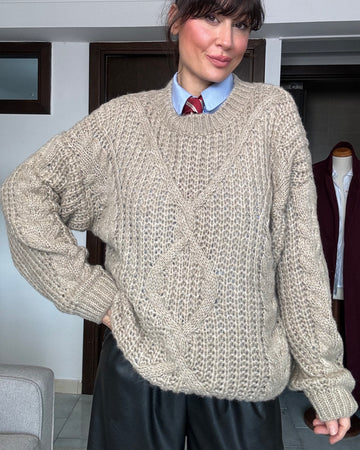 Pullover maxi  lana intrecciata fango