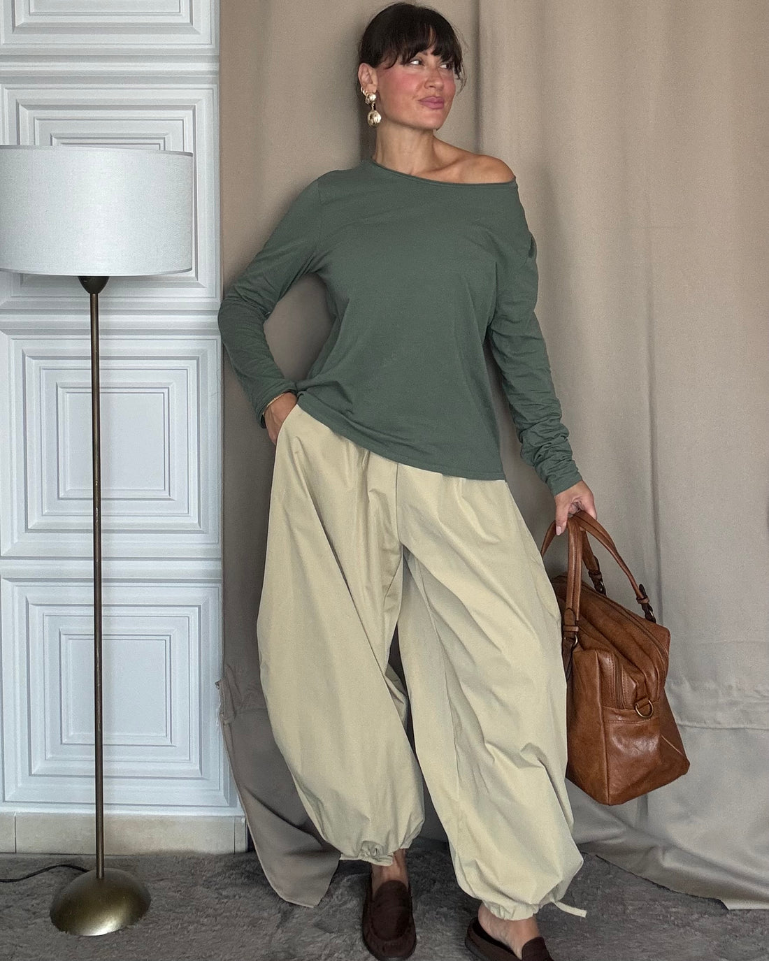 Pantalone ballon burro tessuto tecnico