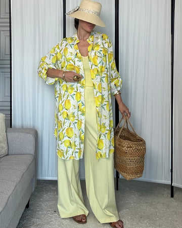 Maxi camicione 100% fresco cotone giallo limoni