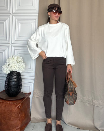 Pantalone a sigaretta 5 tasche in caldo viscosa marrone