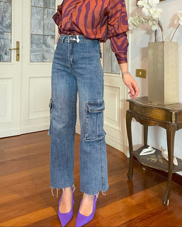 Jeans cargo gamba taglio vivo