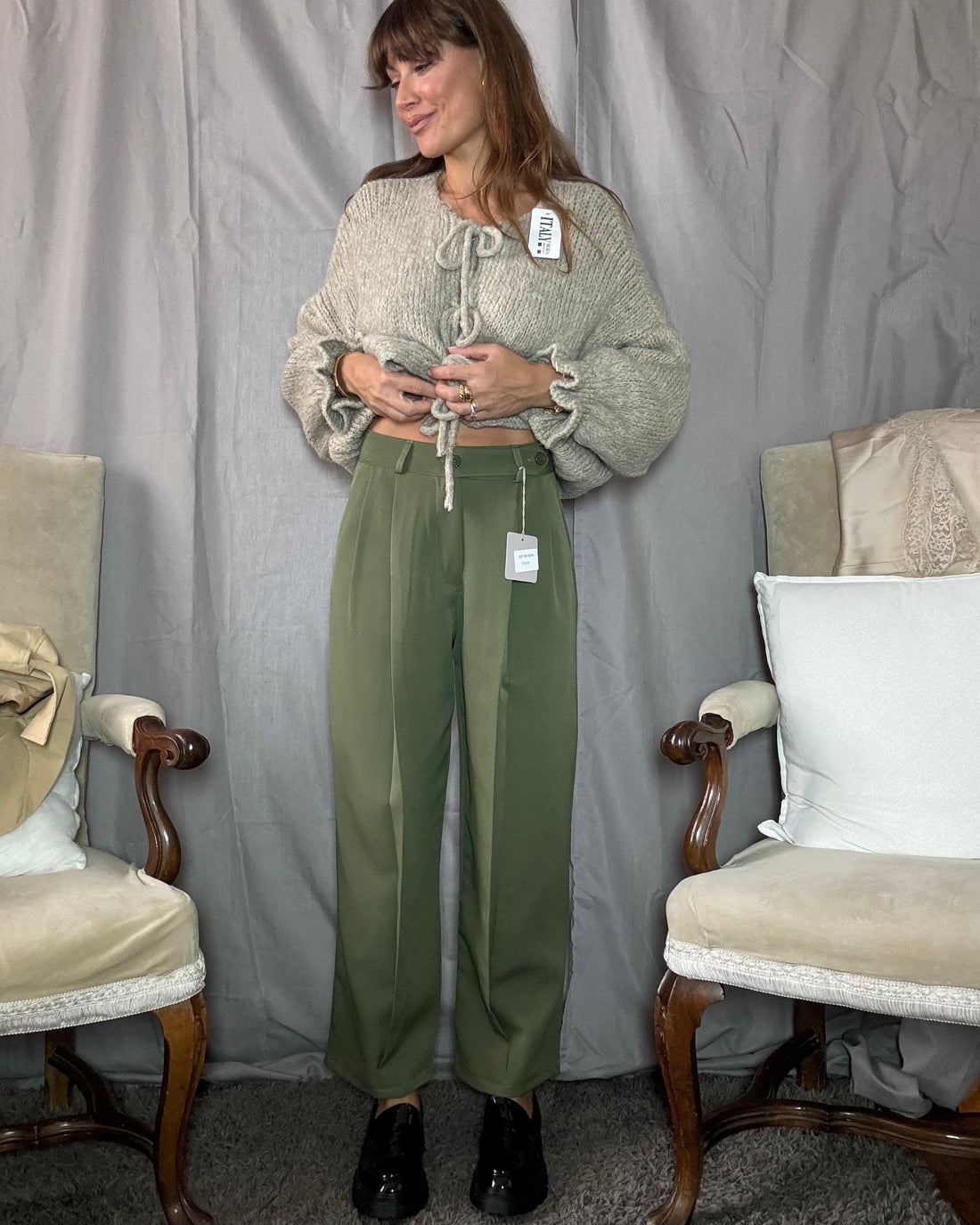 Pantalone cropped verde oliva