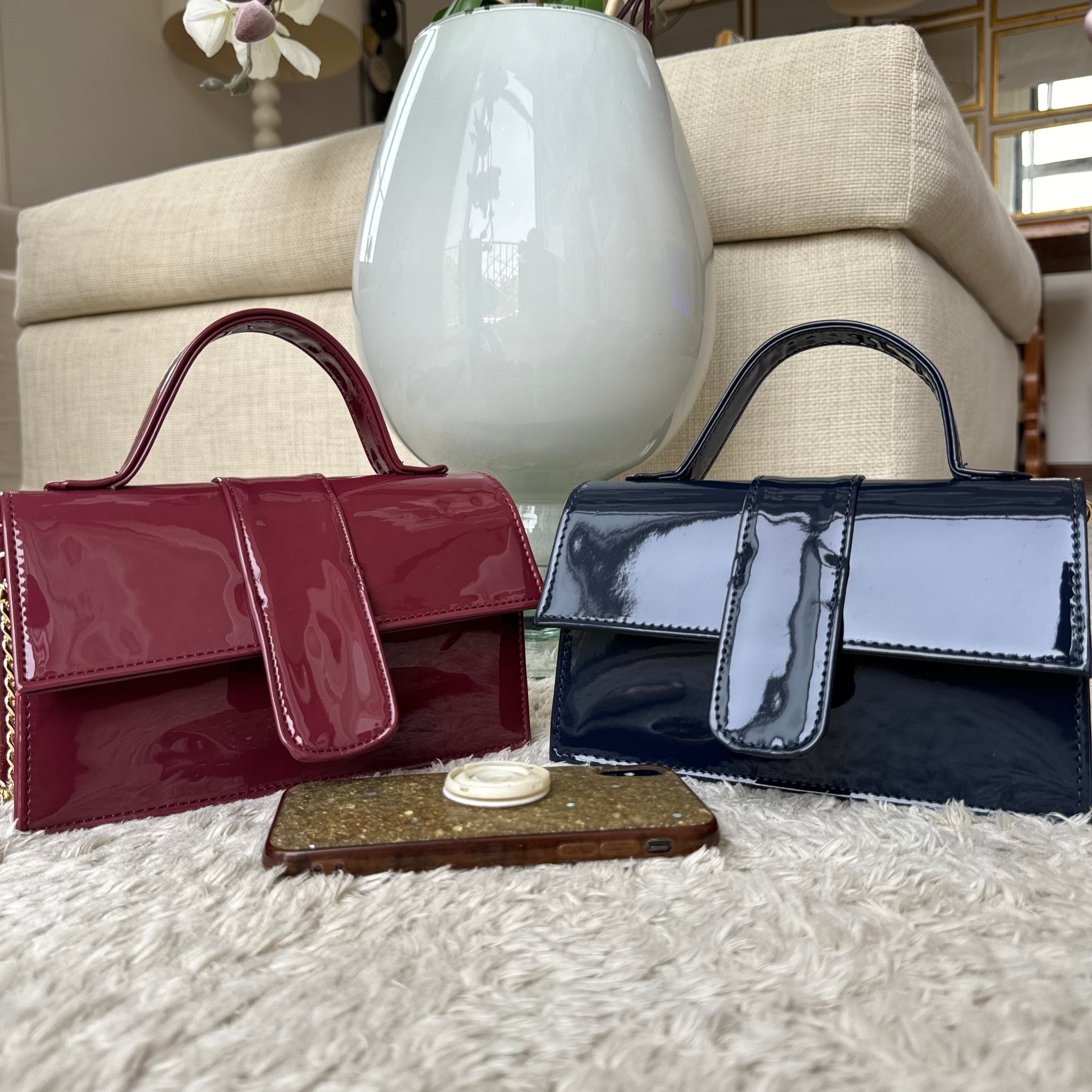 Borse vernice bordeaux / Blu