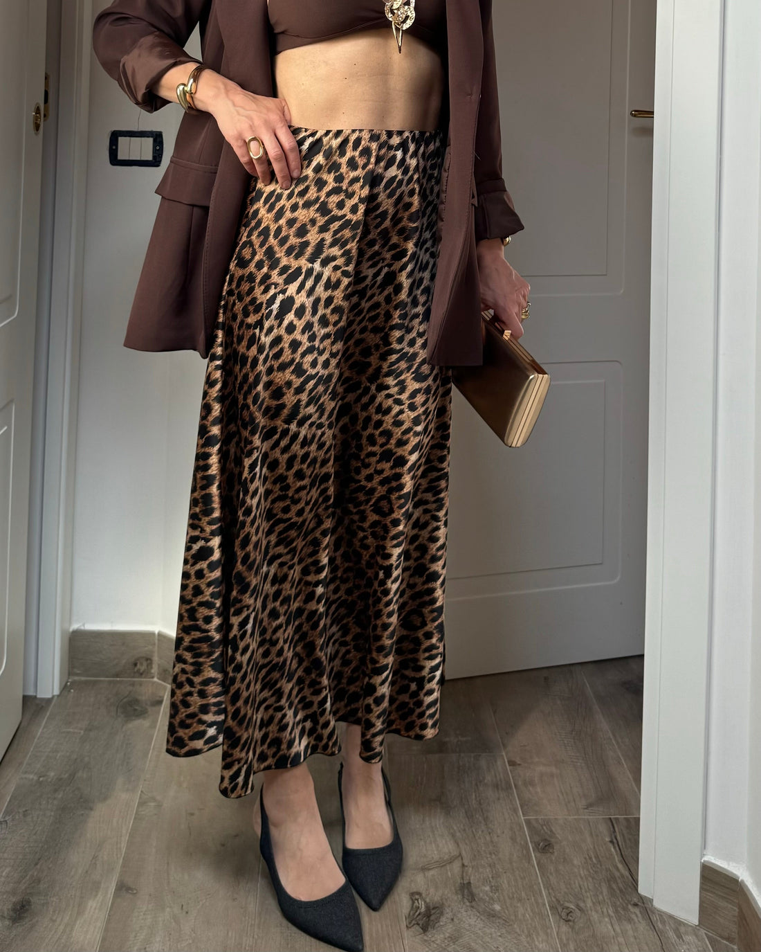 Gonna satin leopardata