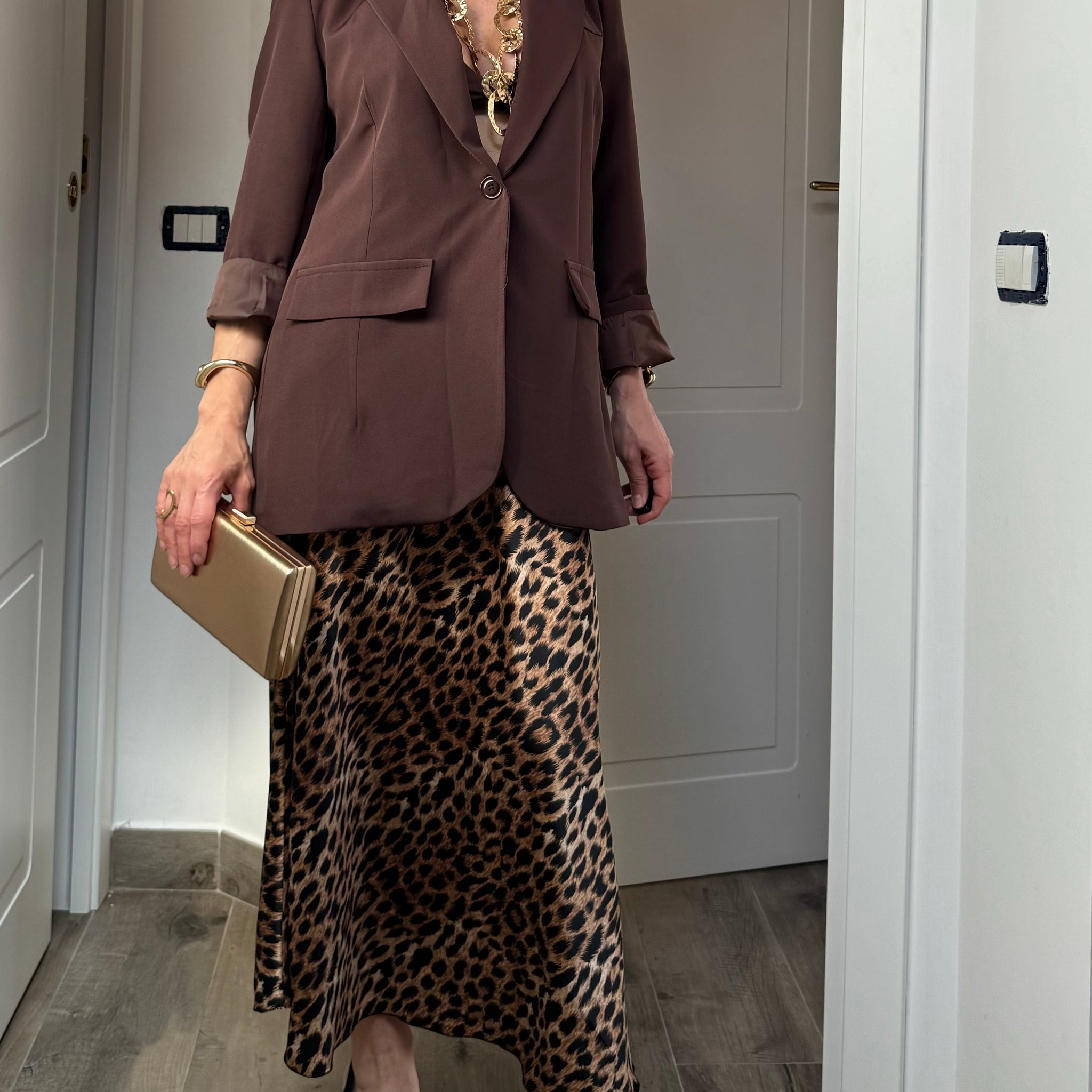 Gonna satin leopardata