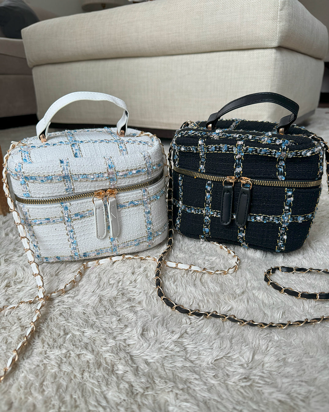 Bauletto bouclè bianco e nero